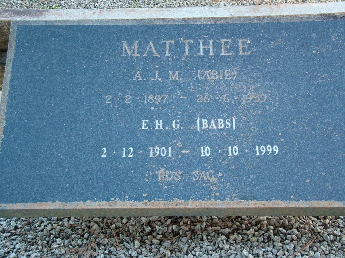 MATTHEE A.J.M. 1897-1959 &amp; E.H.G. 1901-1999