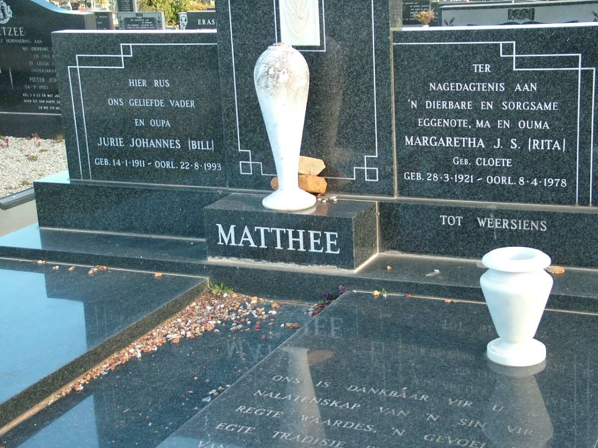 MATTHEE Jurie Johannes 1911-1993 &amp; Margaretha J.S. CLOETE 1921-1978