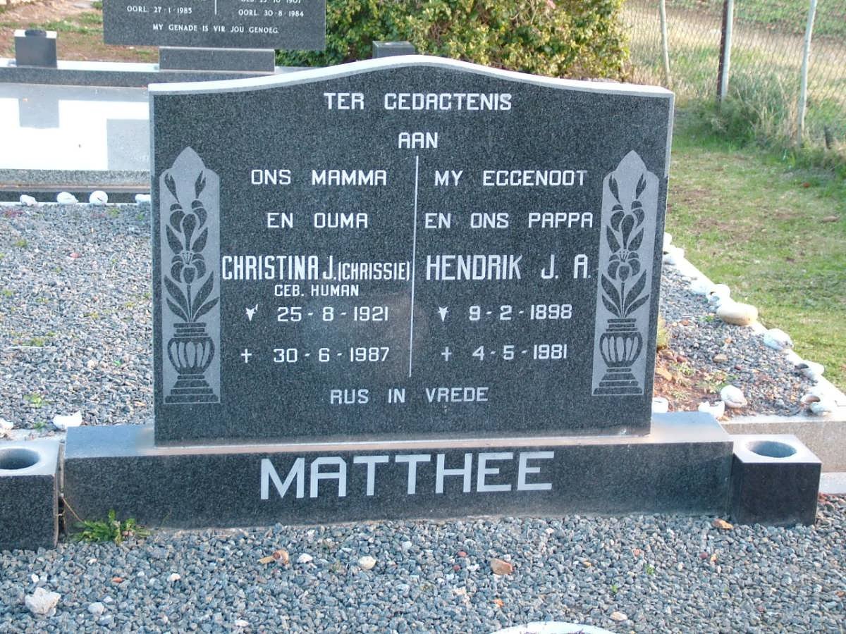 MATTHEE Hendrik J.A. 1898-1981 &amp; Christina J. HUMAN 1921-1987