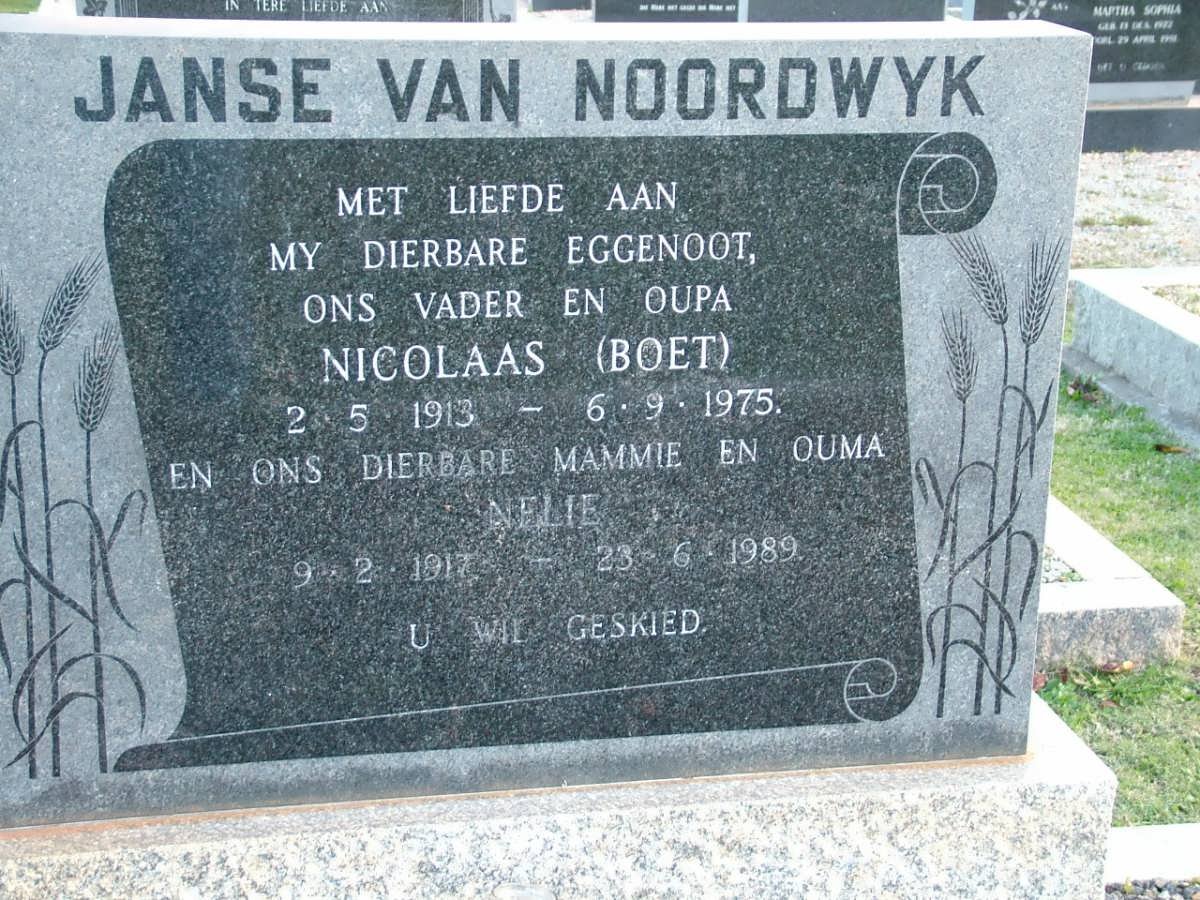 NOORDWYK Nicolaas, Janse van 1913-1975 &amp; Nelie 1917-1989