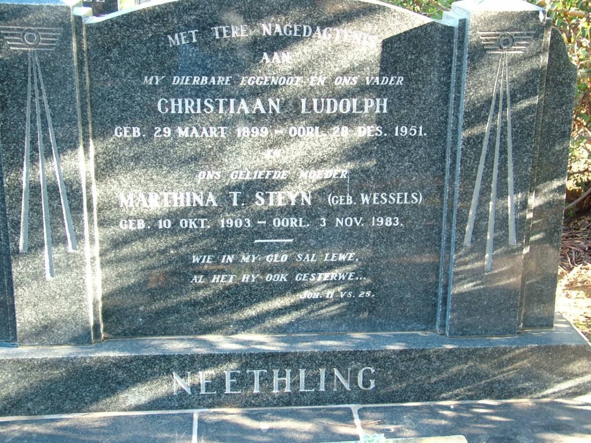 NEETHLING Christiaan Ludolph 1899-1951 &amp; Marthina T. Steyn WESSELS 1903-1983