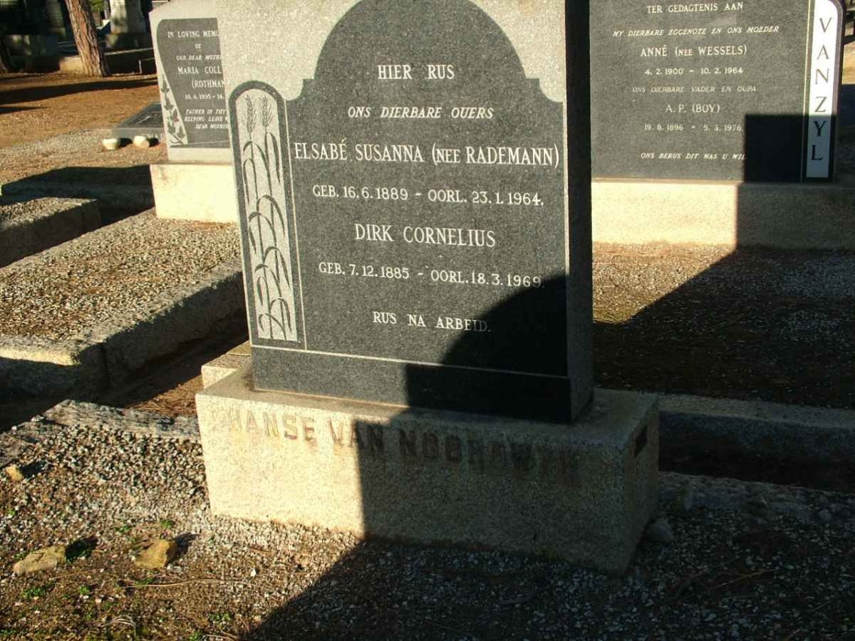 NOORDWYK Dirk Cornelius, Janse van 1885-1969 &amp; Elsabé Susanna RADEMAN 1889-1964