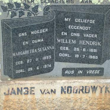 NOORDWYK Willem Hendrik, Janse van 1891-1965 &amp; Margaretha Susanna 1893-1974