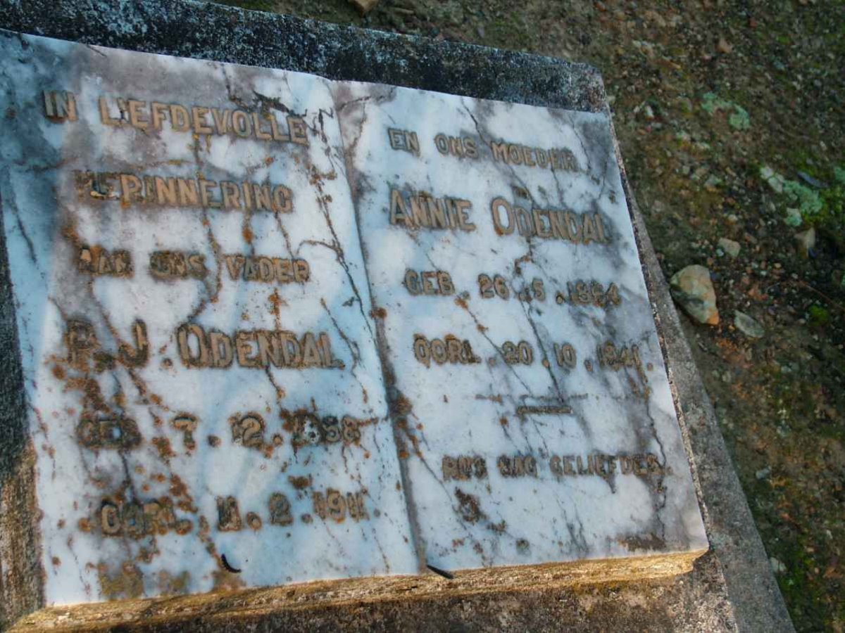 ODENDAL P.J. 1858-1911 &amp; Annie 1864-1941