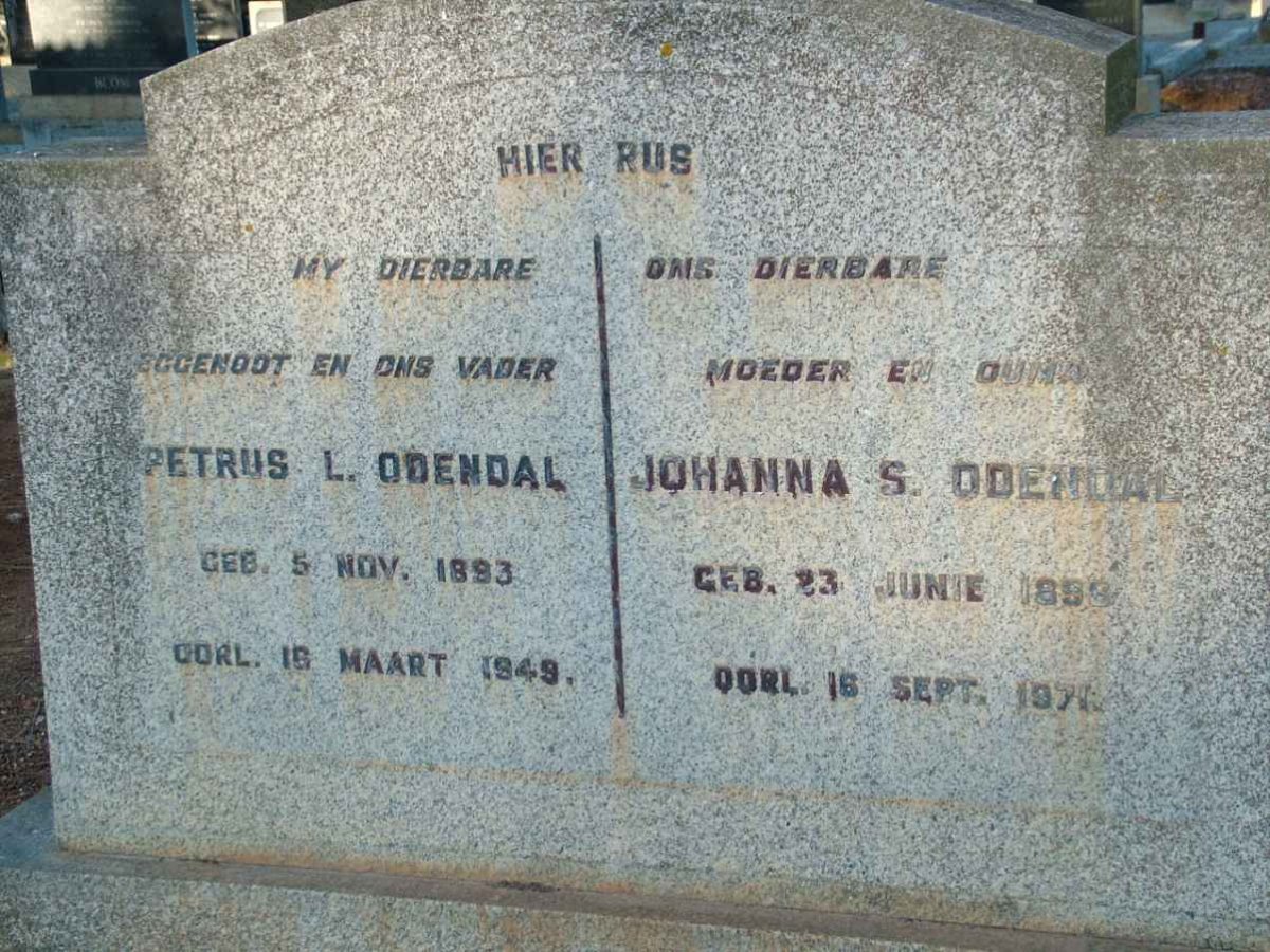 ODENDAL Petrus L. 1893-1949 &amp; Johanna S. 1898-1971