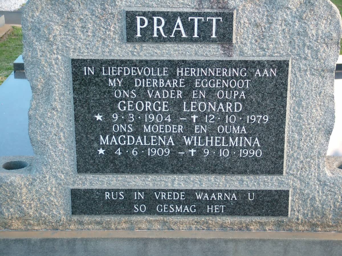 PRATT George Leonard 1904-1979 &amp; Magdalena Wilhelmina 1909-1990