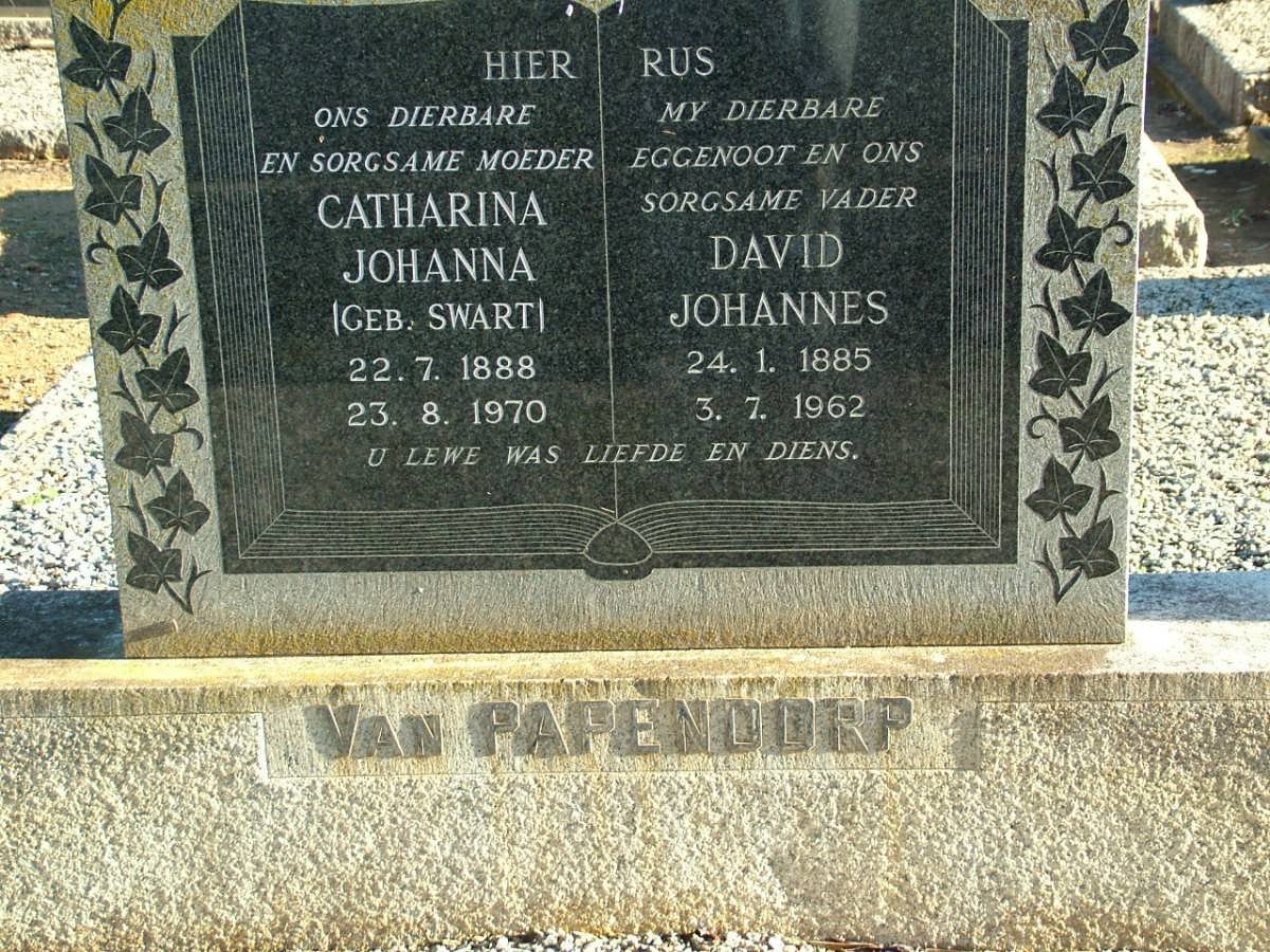 PAPENDORP David Johannes, van 1885-1962 &amp; Catharina Johanna SWART 1888-1970
