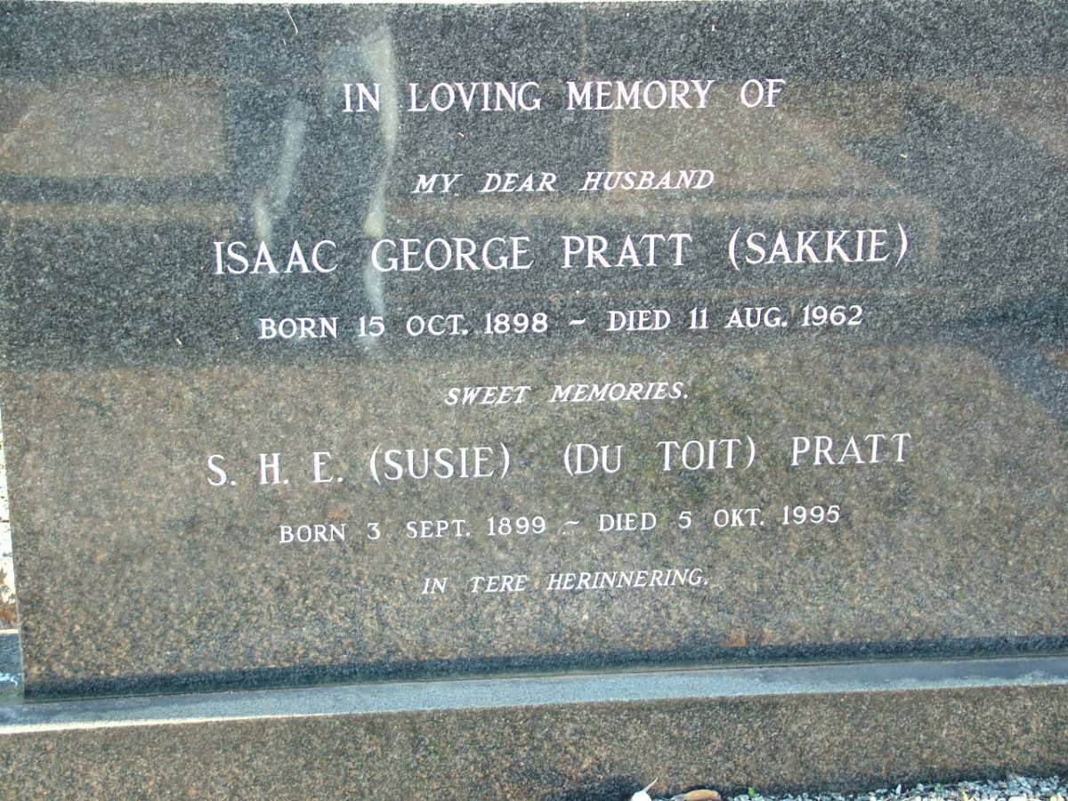 PRATT Isaac George 1898-1962 &amp; S.H.E. DU TOIT 1899-1995