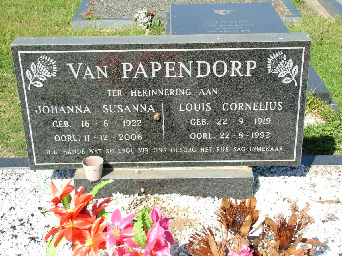 PAPENDORP Louis Cornelius, van 1919-1992 &amp; Johanna Susanna 1922-2006