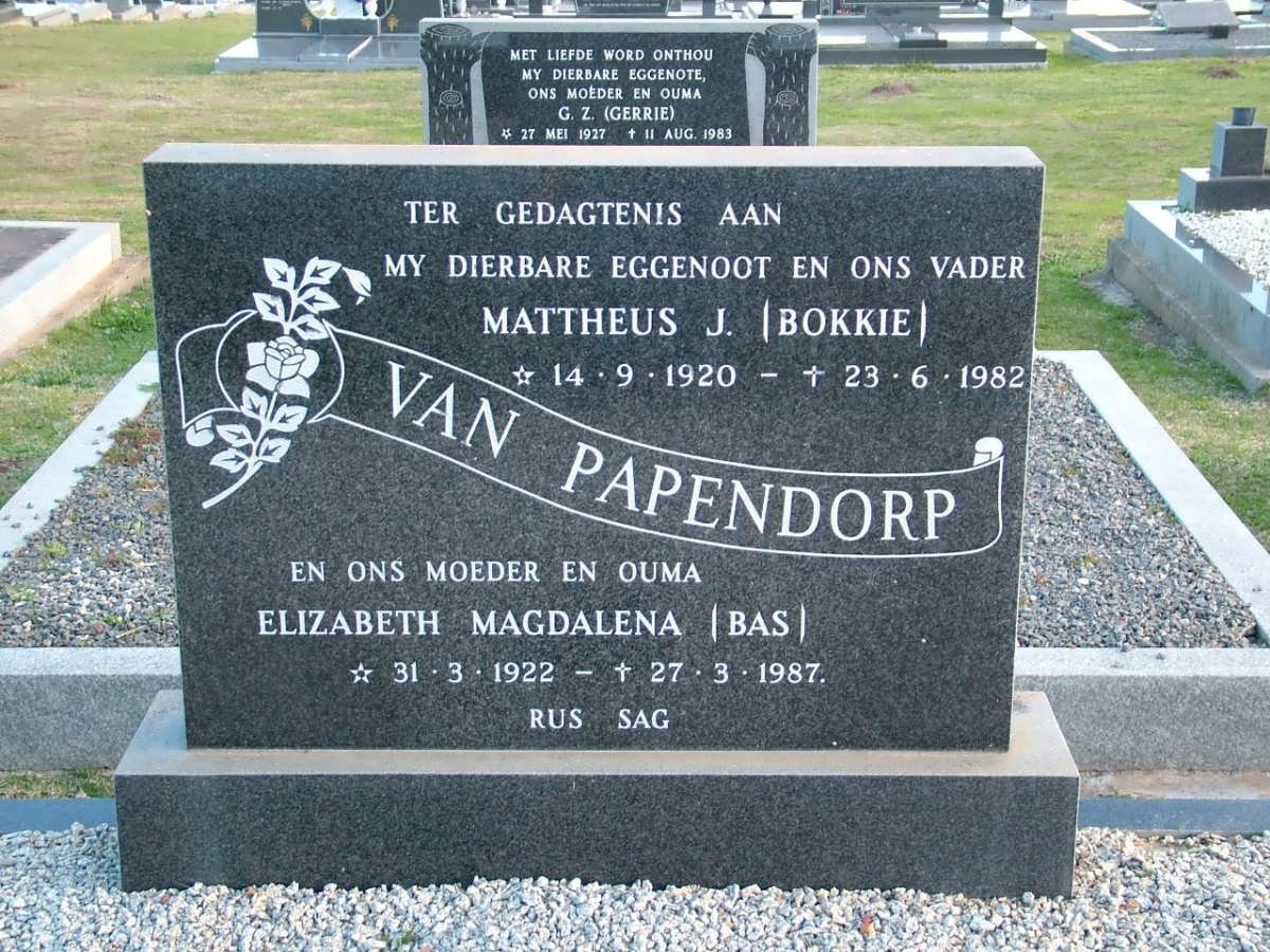 PAPENDORP Mattheus J., van 1920-1982 &amp; Elizabeth Magdalena 1922-1987