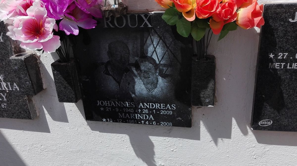 ROUX Johannes Andreas 1945-2009 &amp; Marinda 1951-2008