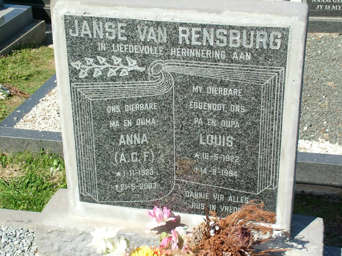 RENSBURG Louis, Janse van 1922-1994 &amp; A.C.F. 1923-2003