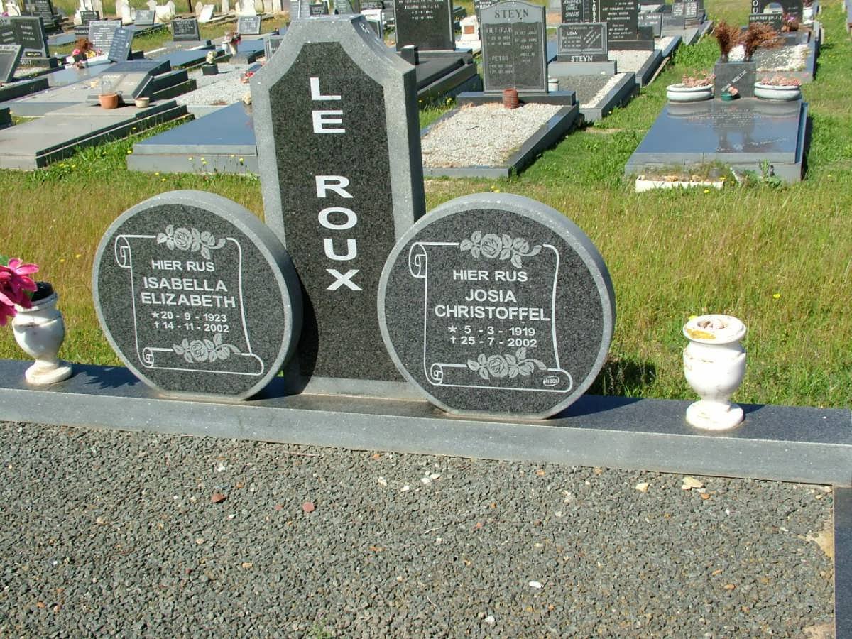 ROUX Josia Christoffel, le 1919-2002 &amp; Isabella Elizabeth 1923-2002