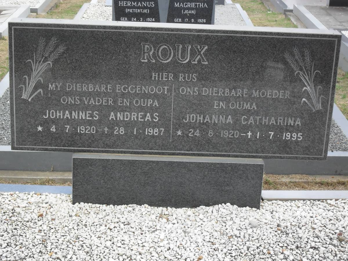 ROUX Johannes Andreas 1920-1987 &amp; Johanna Catharina 1920-1995