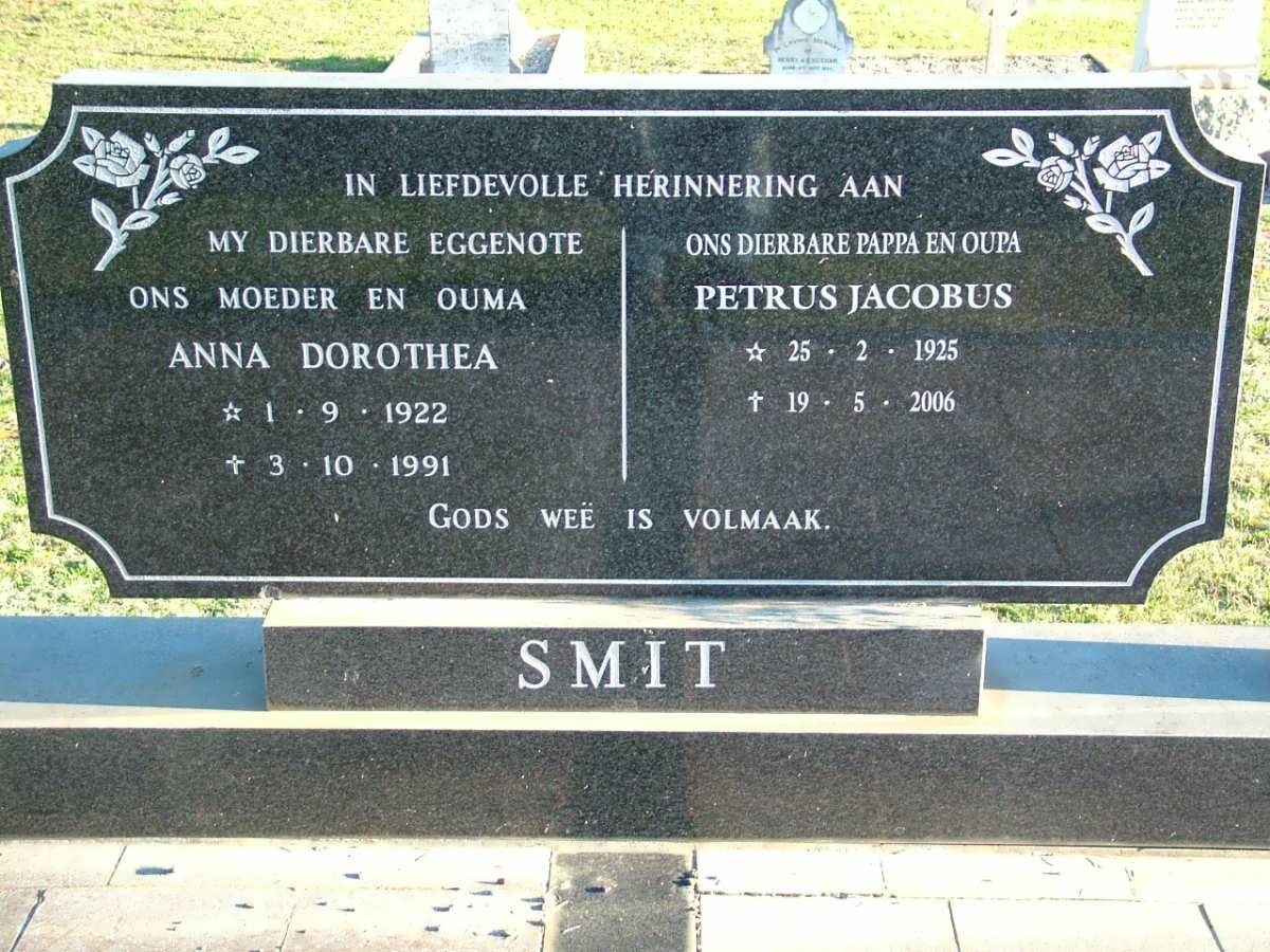 SMIT Petrus Jacobus 1925-2006 &amp; Anna Dorothea 1922-1991