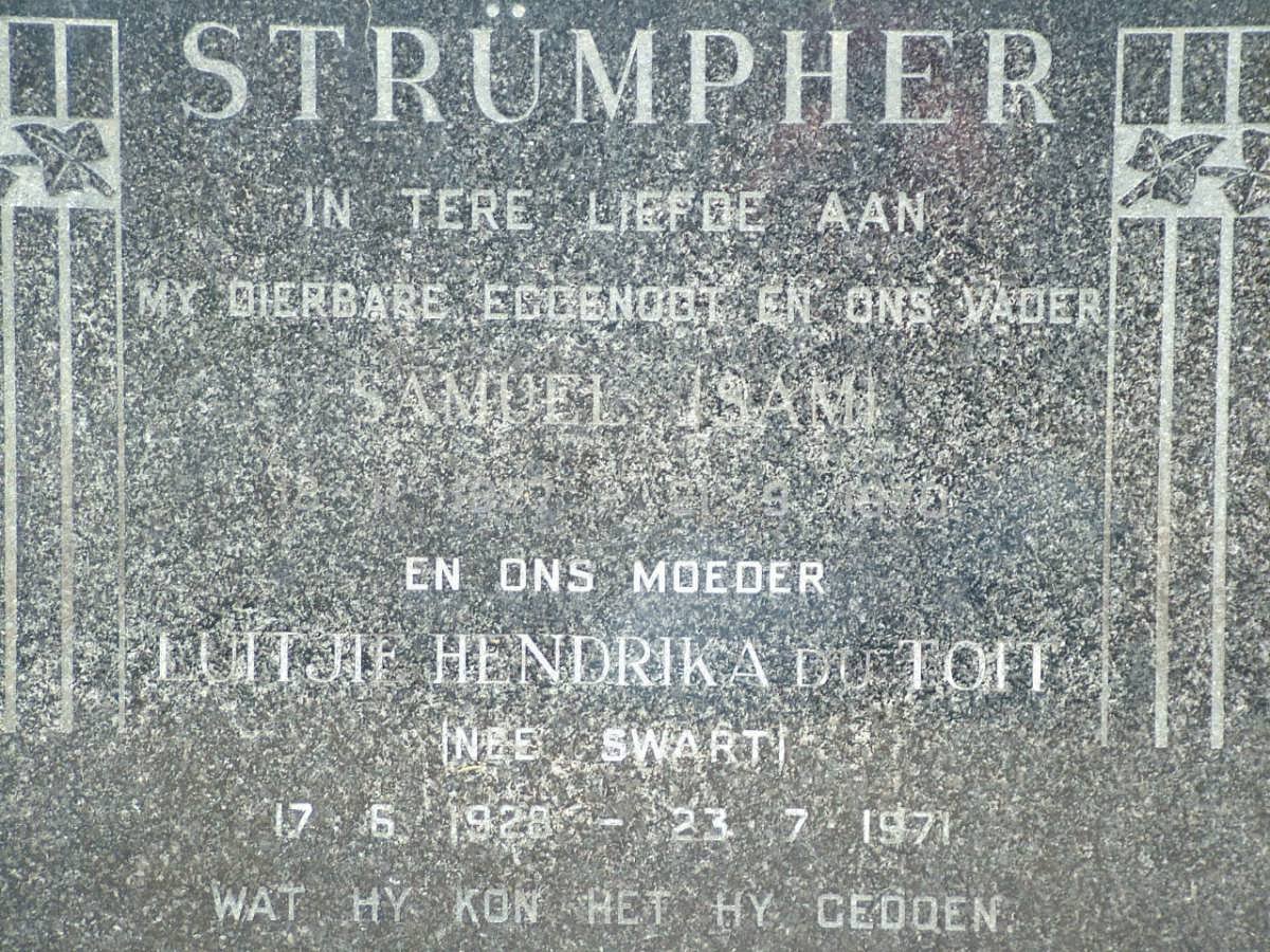 STRUMPHER Samuel 1927-1970 &amp; Luitjie Hendrika voorheen DU TOIT nee SWART 1928-1971