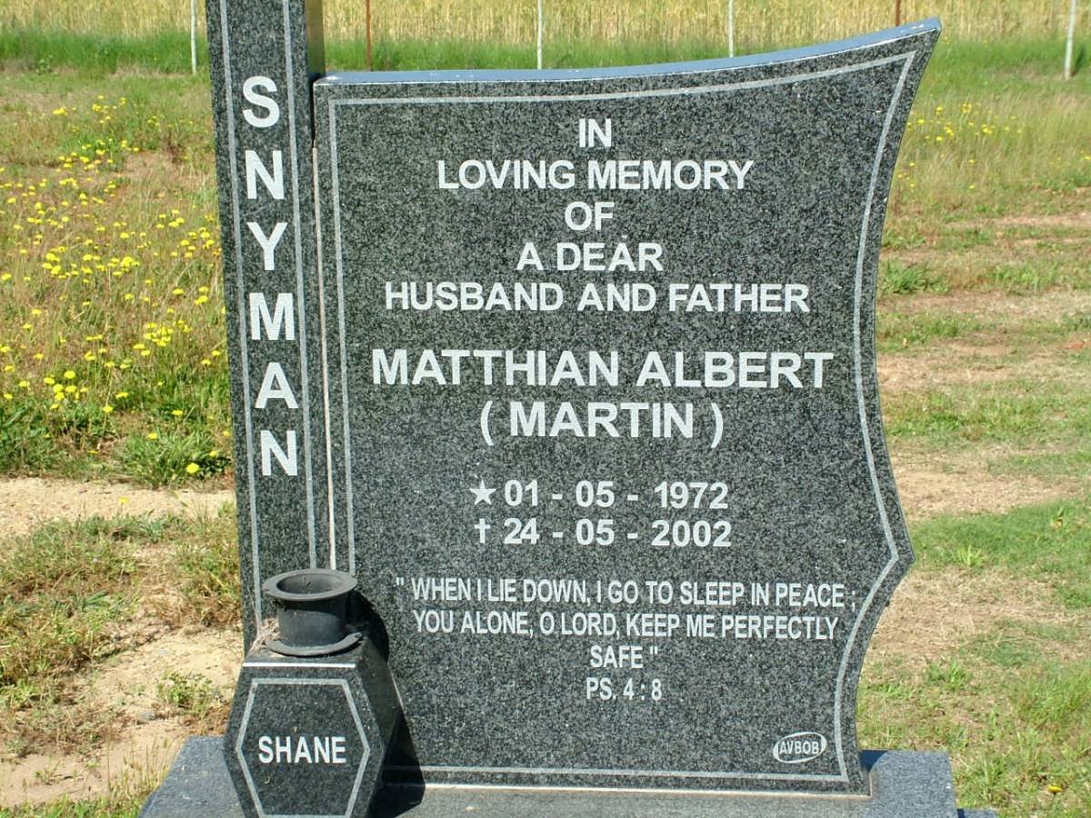 SNYMAN Matthian Albert 1972-2002