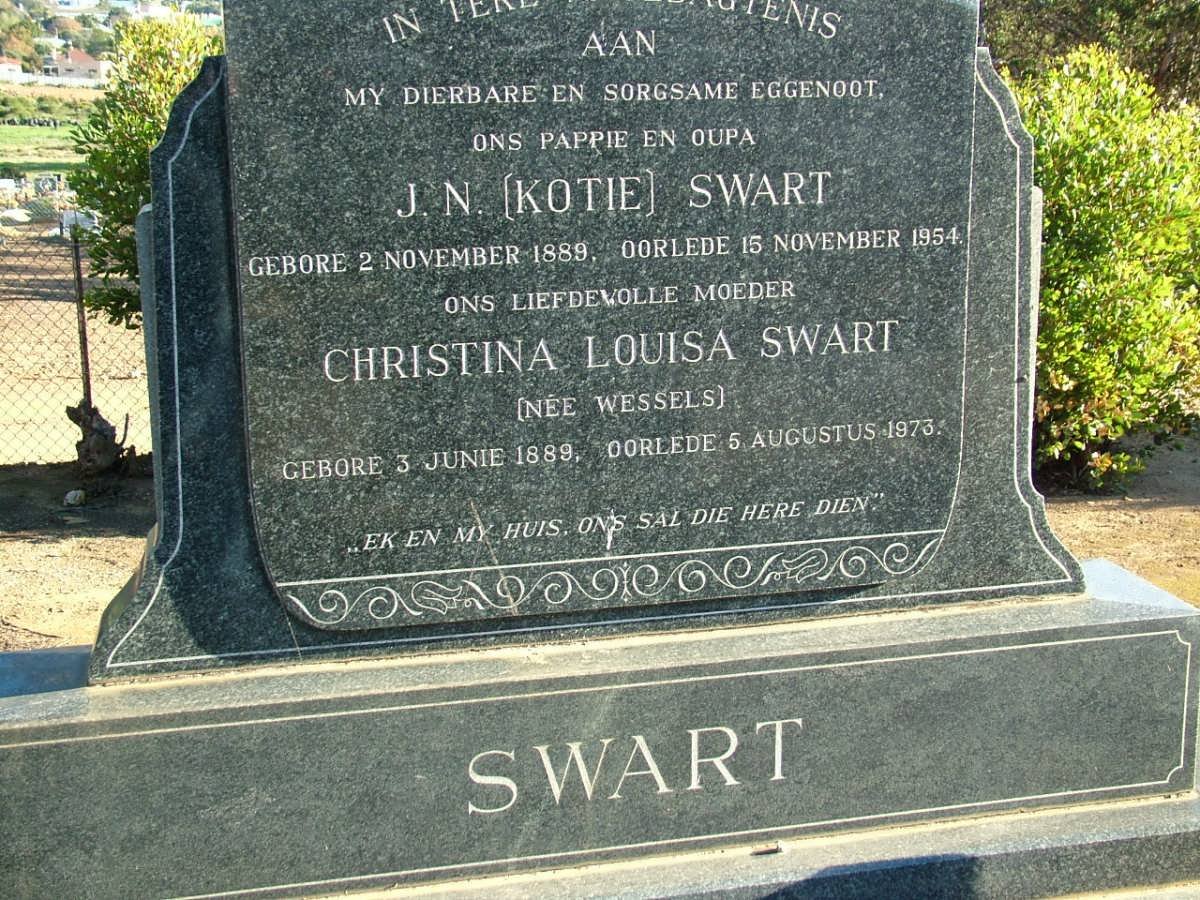 SWART J.N. 1889-1954 &amp; Christina Louisa WESSELS 1889-1973