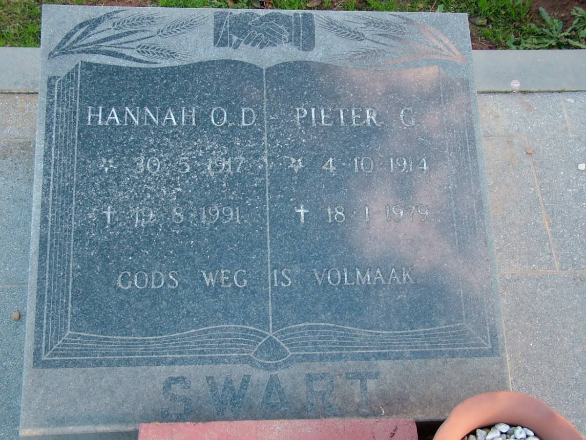 SWART Pieter G. 1914-1979 &amp; Hannah O.D. 1917-1991