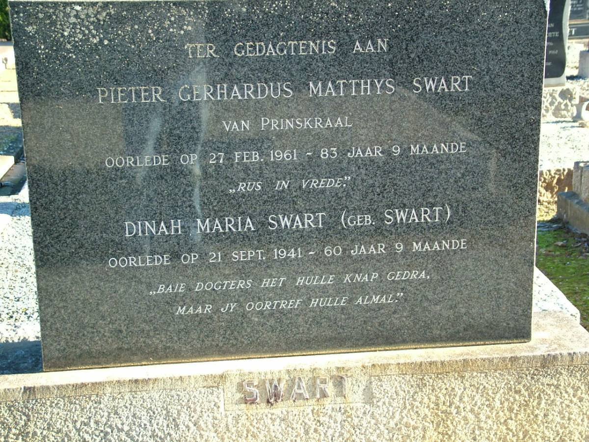 SWART Pieter Gerhardus Matthys -1961 &amp; Dinah Maria SWART -1941