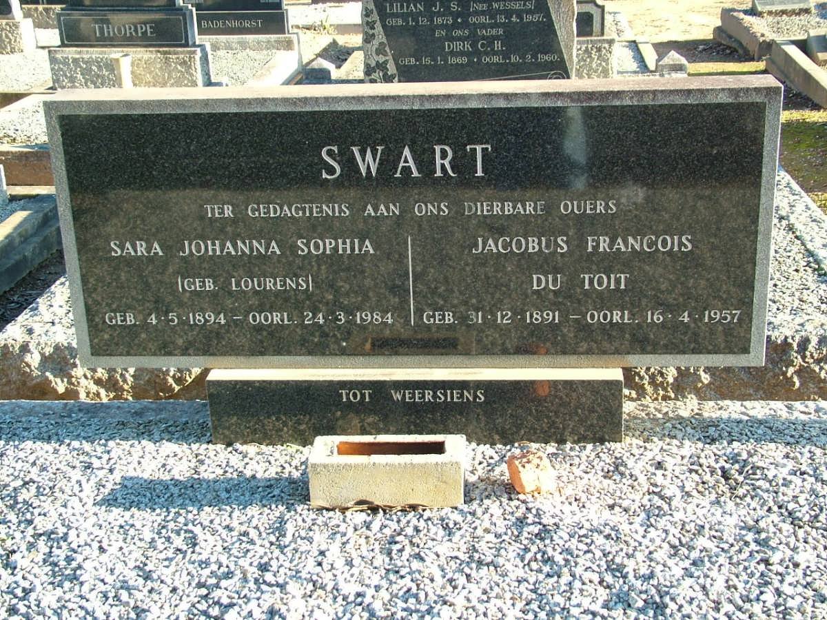 SWART Jacobus Francois Du Toit 1891-1957 &amp; Sara Johanna Sophia LOURENS 1894-1984