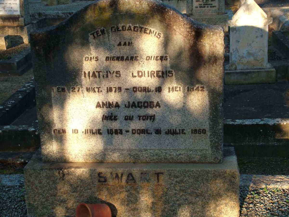 SWART Mathys Lourens 1879-1942 &amp; Anna Jacoba DU TOIT 1883-1950