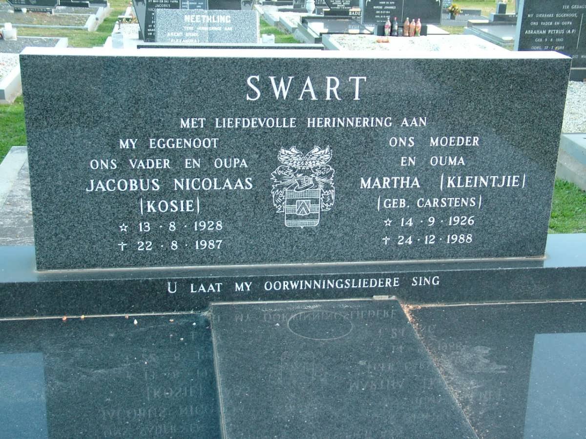 SWART Jacobus Nicolaas 1928-1987 &amp; Martha CARSTENS 1926-1988