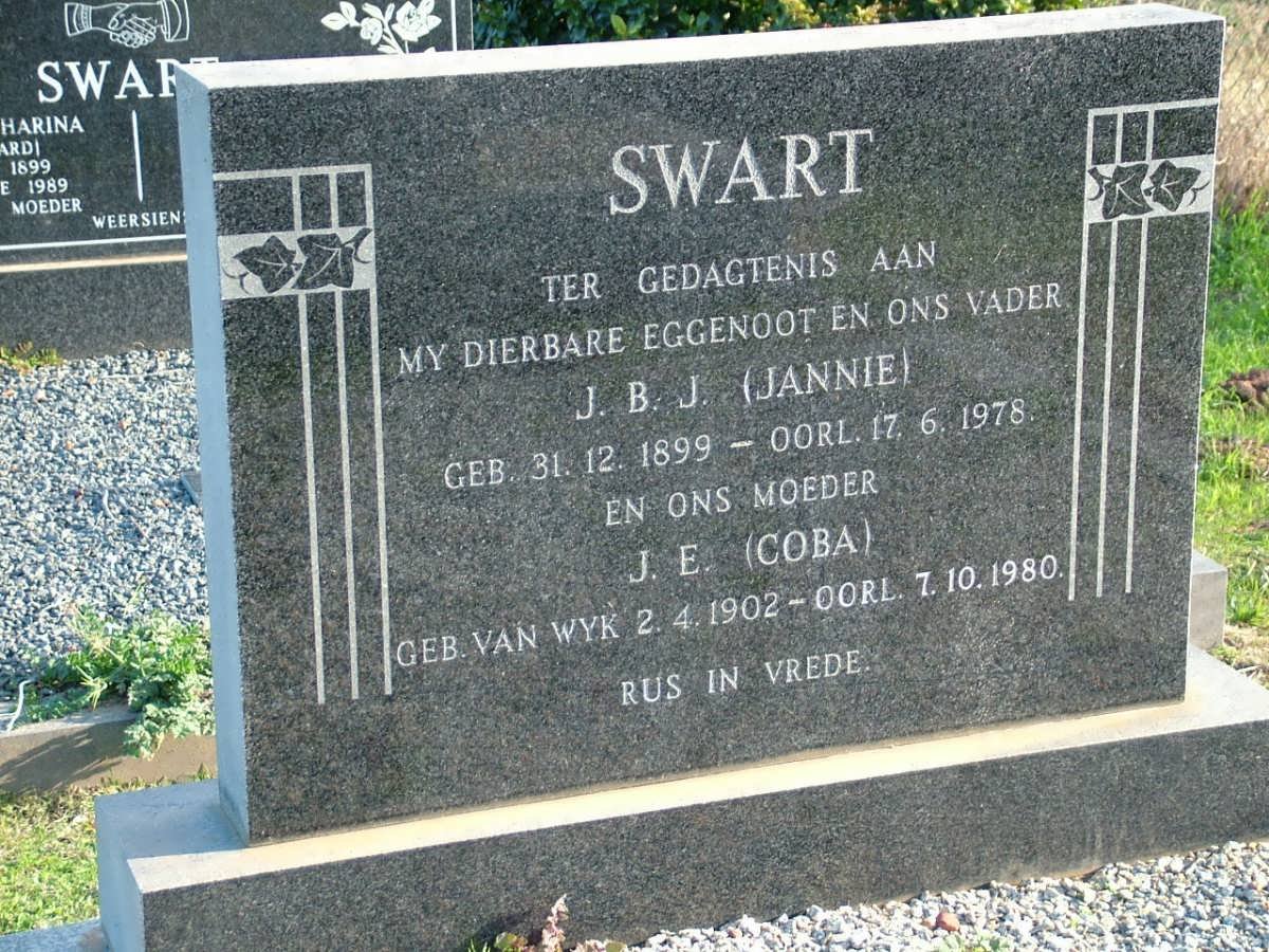 SWART J.B.J. 1899-1978 &amp; J.E. VAN WYK 1902-1980