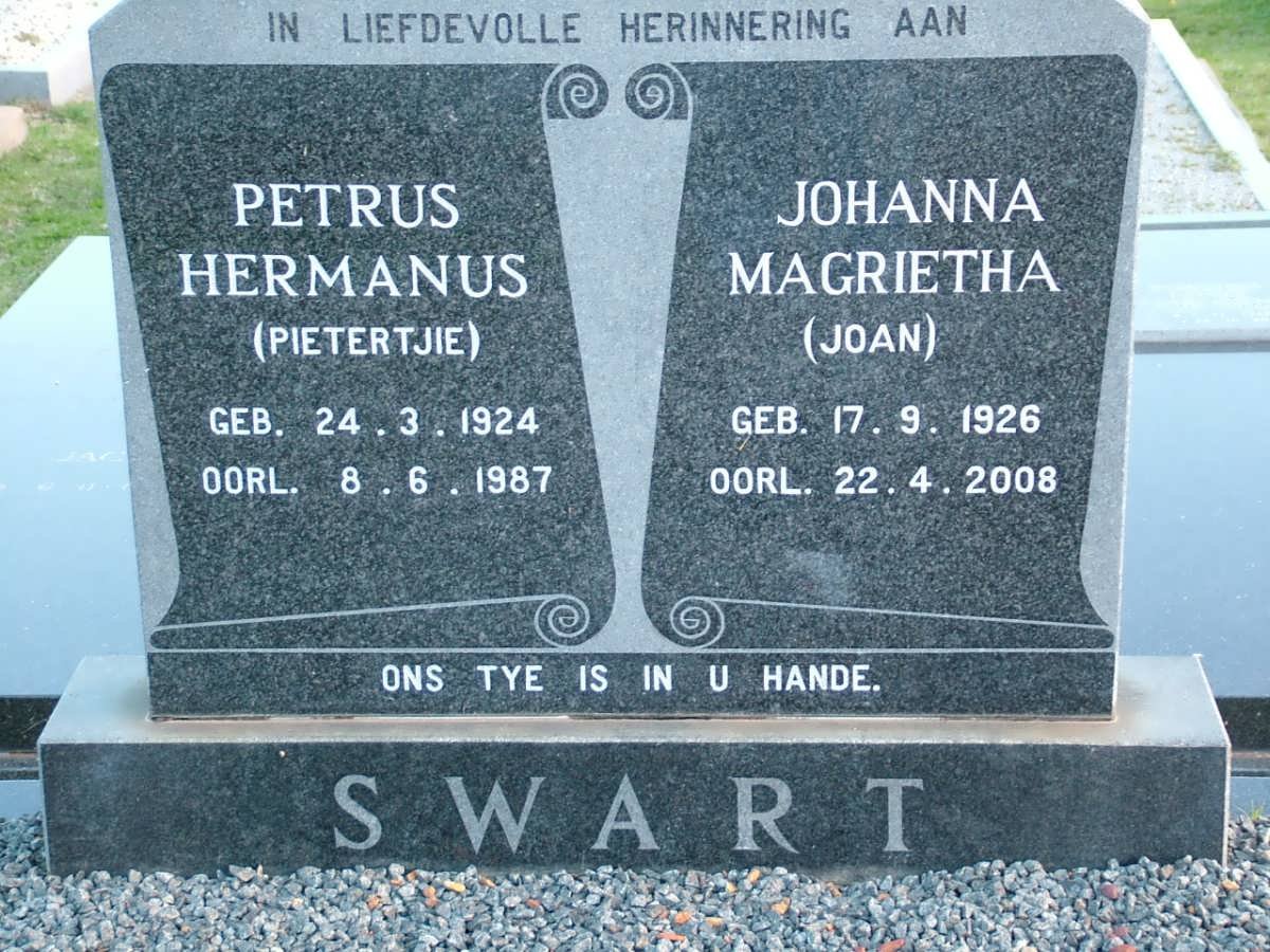 SWART Petrus Hermanus 1924-1987 &amp; Johanna Magrietha 1926-2008