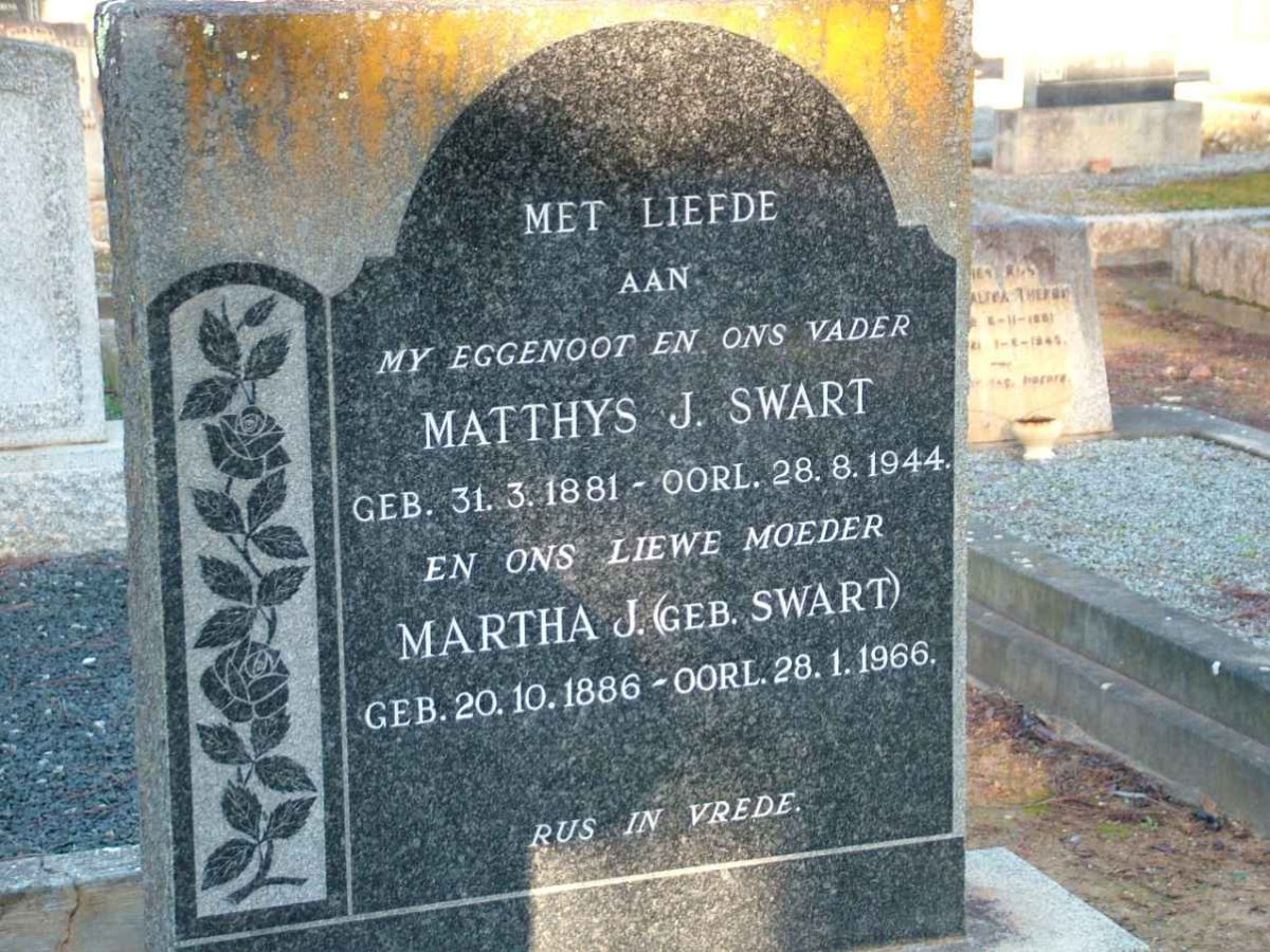 SWART Matthys J. 1881-1944 &amp; Martha J. SWART 1886-1966