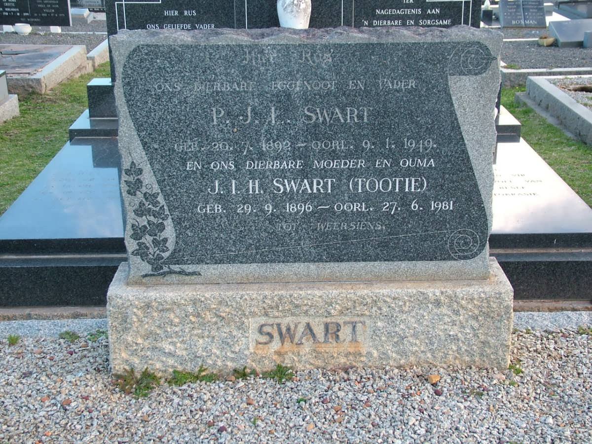 SWART P.J.L. 1892-1949 &amp; J.I.H. 1896-1981