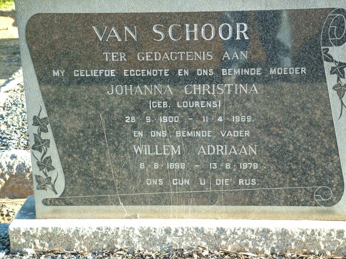 SCHOOR Willem Adriaan, van 1898-1979 &amp; Johanna Christina LOURENS 1900-1969