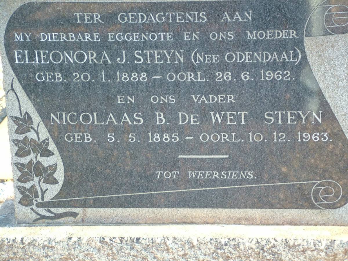 STEYN Nicolaas B. De Wet 1885-1963 &amp; Elieonora J. ODENDAAL 1888-1962