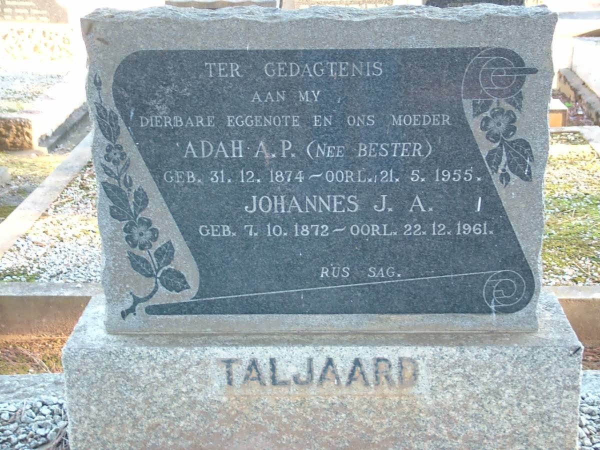 TALJAARD Johannes J.A. 1872-1961 &amp; Adah A.P. BESTER 1874-1955