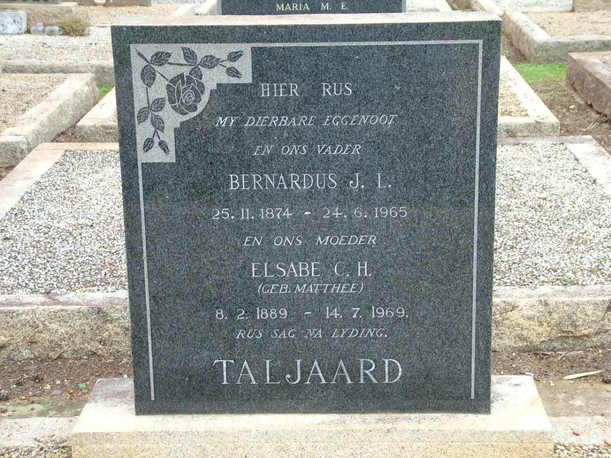 TALJAARD Bernardus J.L. 1874-1965 &amp; Elsabe C.H. MATTHEE 1889-1969