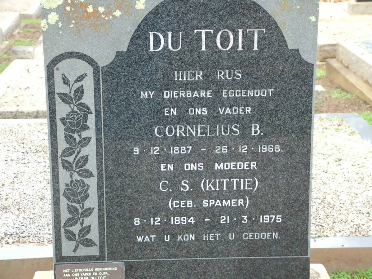 TOIT Cornelius B., du 1887-1968 &amp; C.S. SPAMER 1894-1975