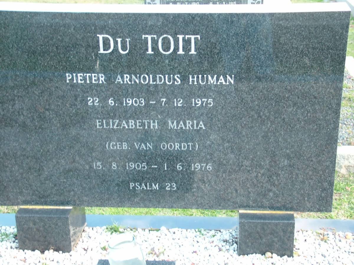 TOIT Pieter Arnoldus Human, du 1903-1975 &amp; Elizabeth Maria VAN OORDT 1905-1976
