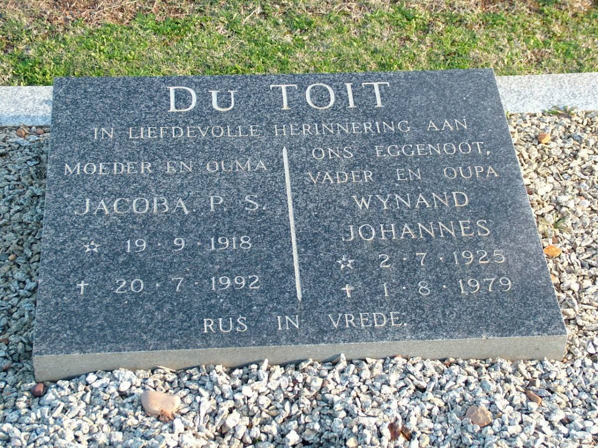 TOIT Wynand Johannes, du 1925-1979 &amp; Jacoba P.S. 1918-1992