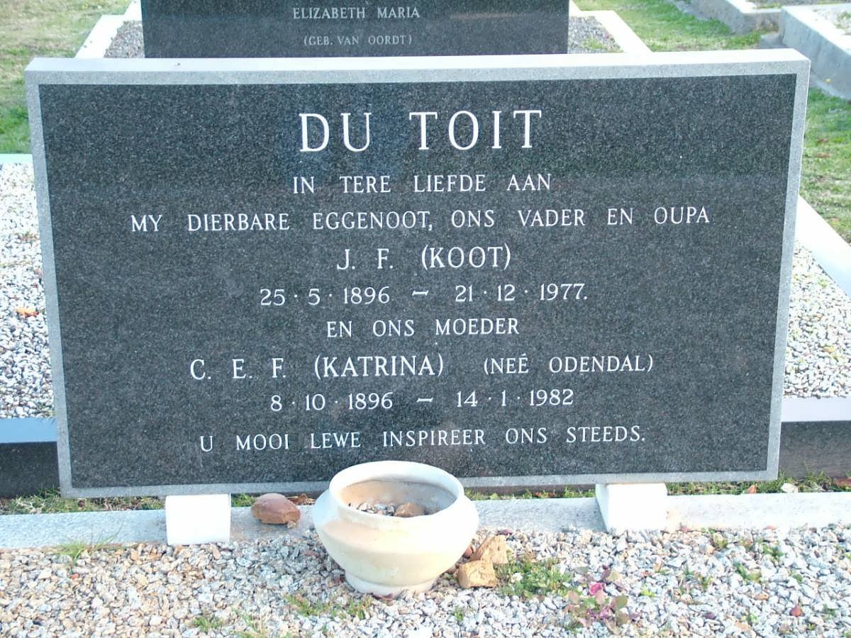 TOIT J.F., du 1896-1977 &amp; C.E.F. ODENDAL 1896-1982
