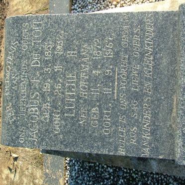 TOIT Jacobus F., du 1851-1932 &amp; Luitjie H. HOFFMANN 1872-1957