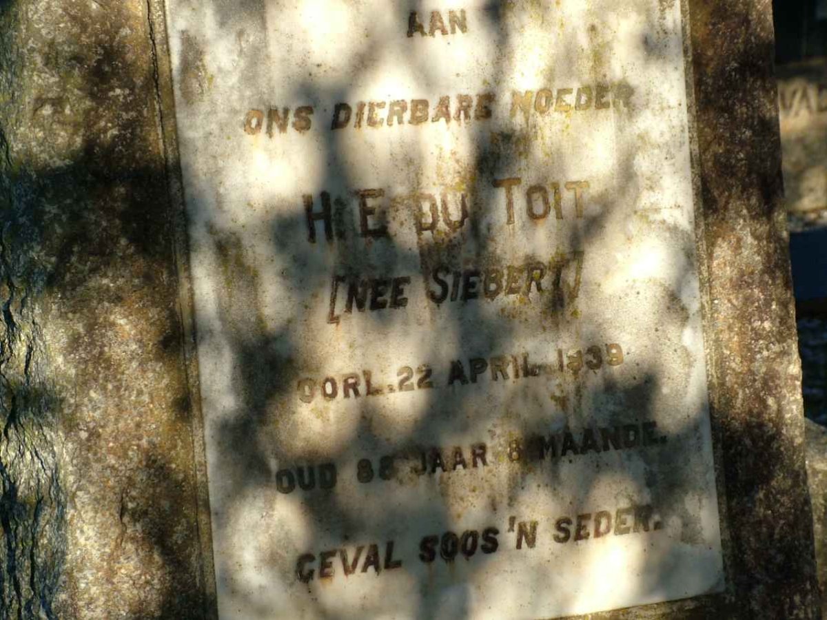 TOIT H.E., du nee SIEBERT -1939