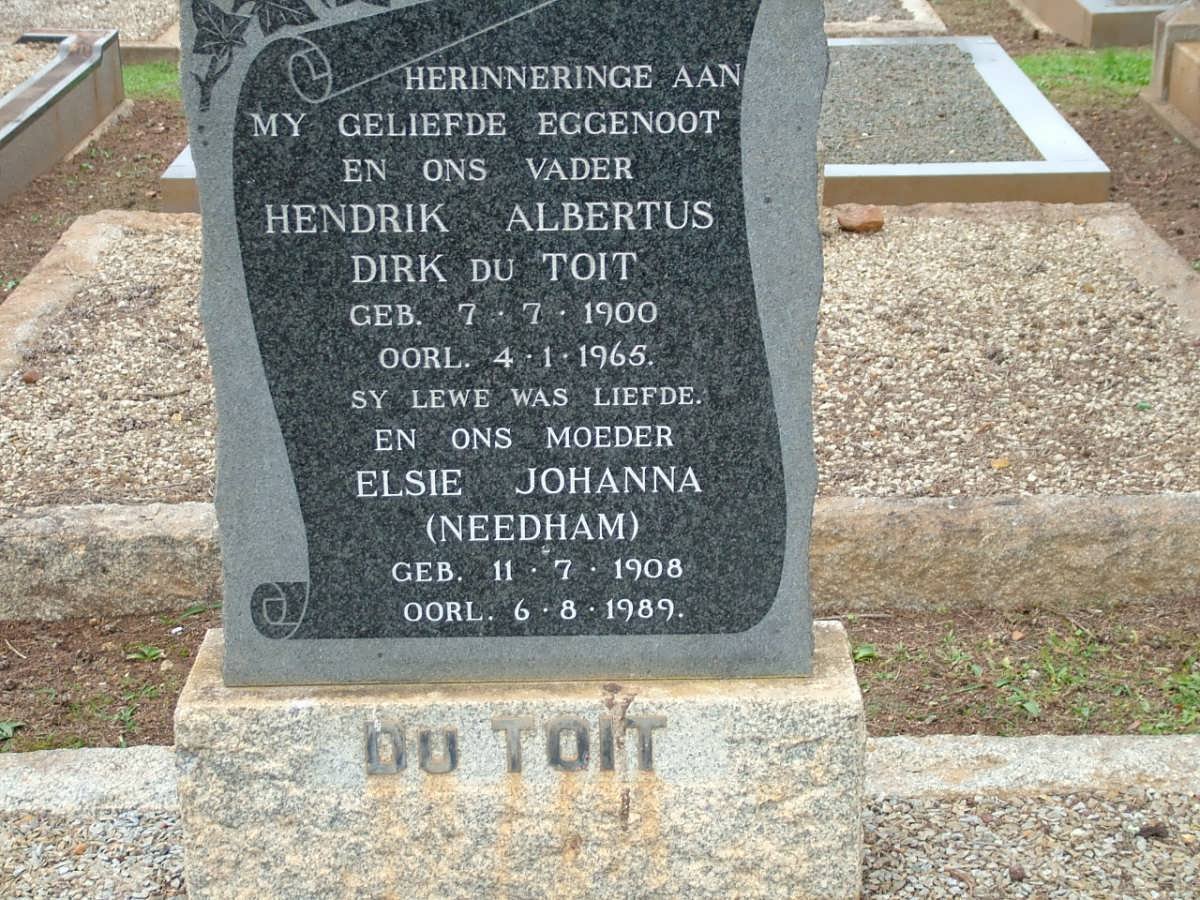 TOIT Hendrik Albertus Dirk, du 1900-1965 &amp; Elsie Johanna NEEDHAM 1908-1989