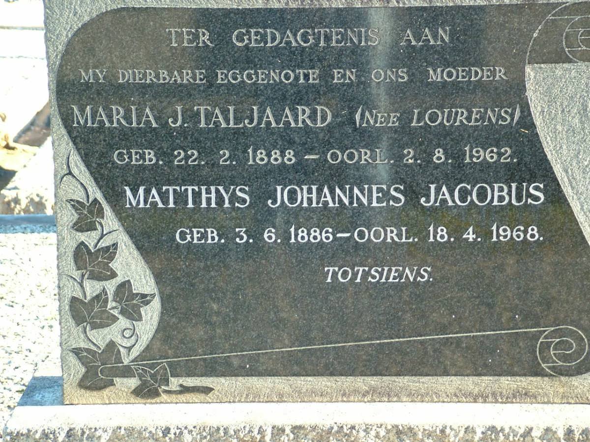 TALJAARD Matthys Johannes Jacobus 1886-1968 &amp; Maria J. LOURENS 1888-1962