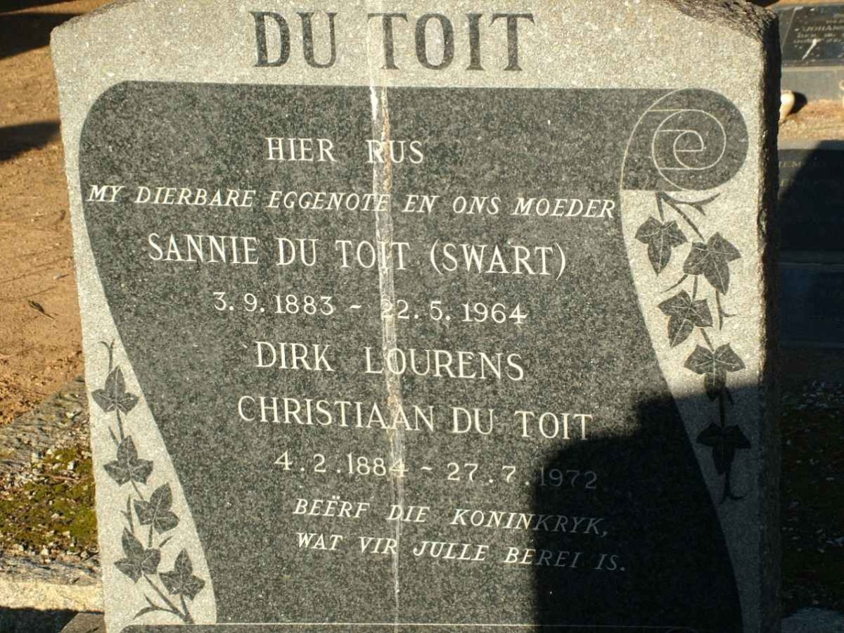 TOIT Dirk Lourens Christiaan, du 1884-1972 &amp; Sannie SWART 1883-1964