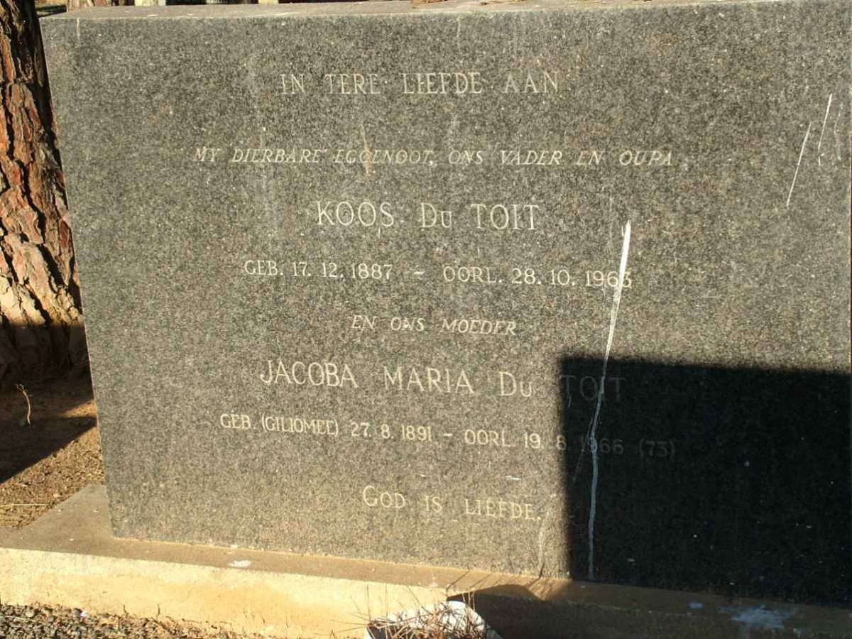 TOIT Koos, du 1887-1965 &amp; Jacoba Maria GILIOMEE 1891-1966
