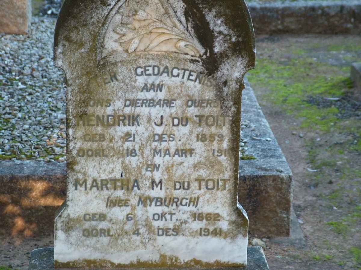 TOIT Hendrik J., du 1895-1910 &amp; Martha M. MYBURGH 1862-1941
