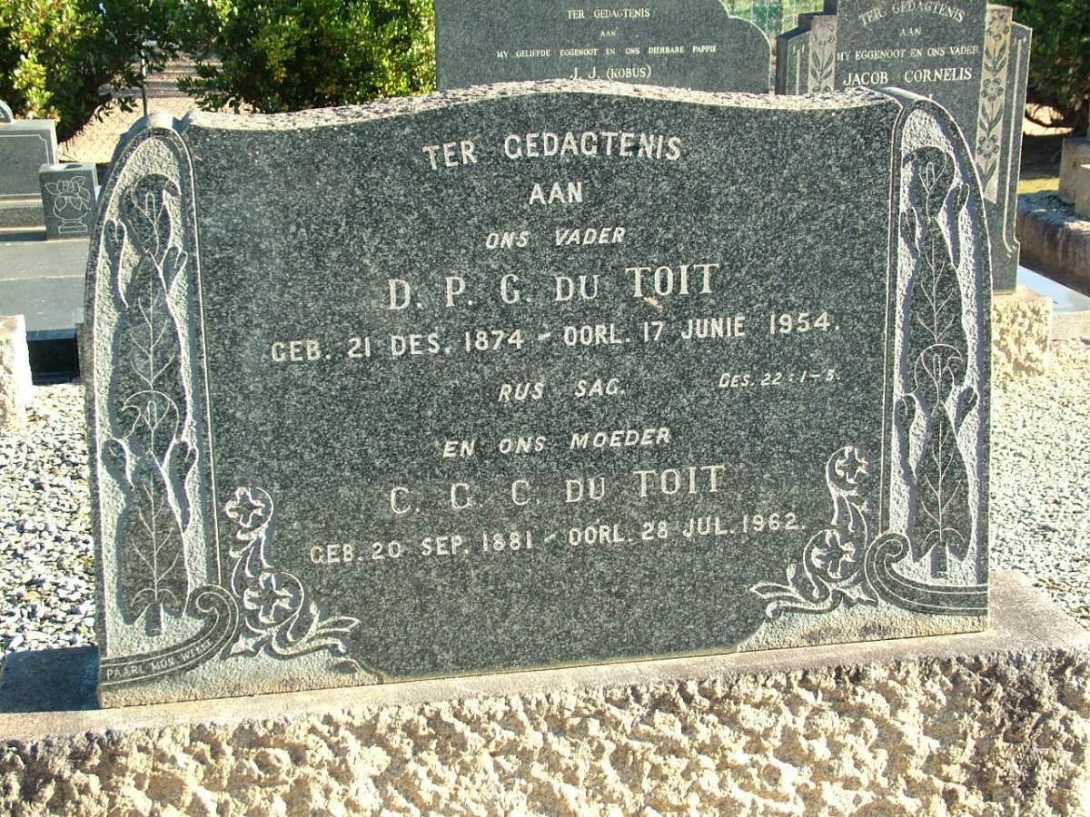 TOIT D.P.G., du 1874-1954 &amp; C.C.C. 1881-1962