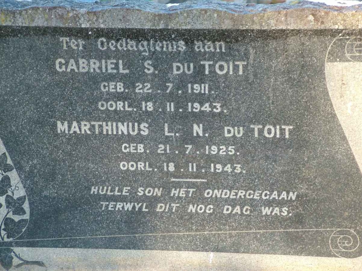 TOIT Gabriel S., du 1911-1943 &amp; DU TOIT Marthinus L.N. 1925-1943
