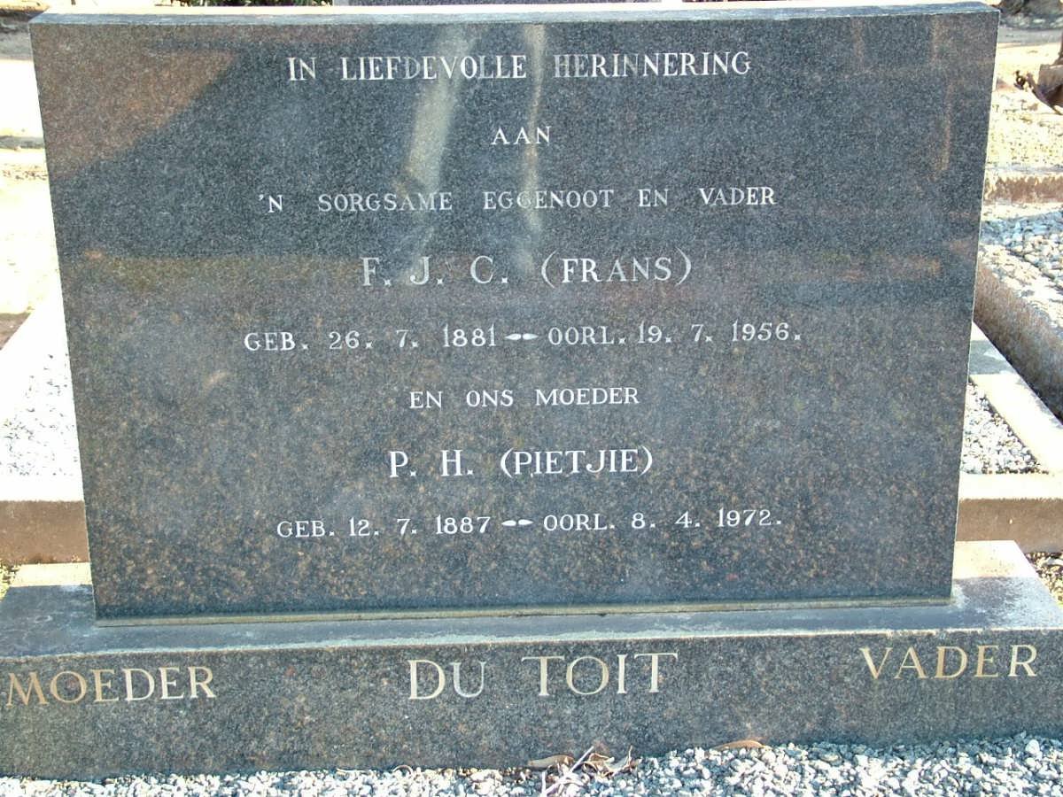 TOIT F.J.C., du 1881-1956 &amp; P.H. 1887-1972