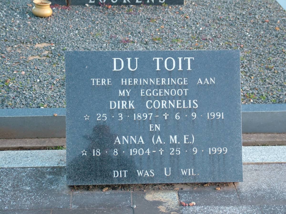 TOIT Dirk Cornelis, du 1897-1991 &amp; A.M.E. 1904-1999